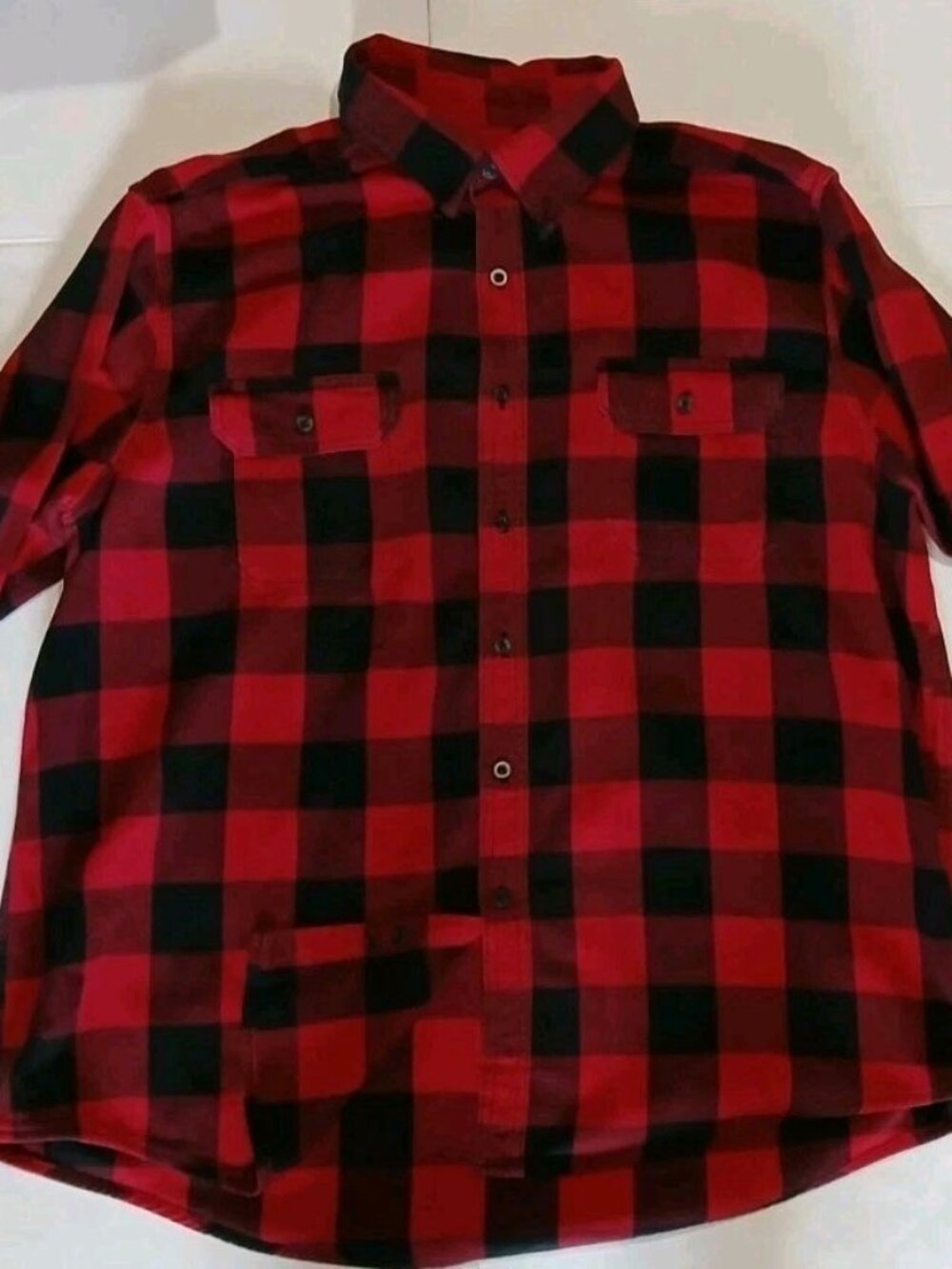 Faded Glory XLarge Mens Red Black Flannel Buffalo Plaid Long Sleeve (#43)